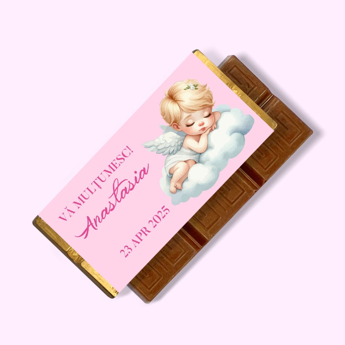 Mini tabletă de ciocolată mărturie personalizată cu mesaj pentru botez