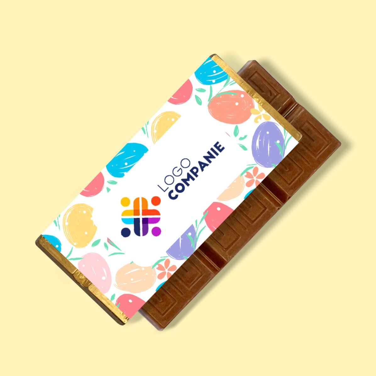 Mini tabletă de ciocolată personalizată cu logo și mesaj - Ouă colorate