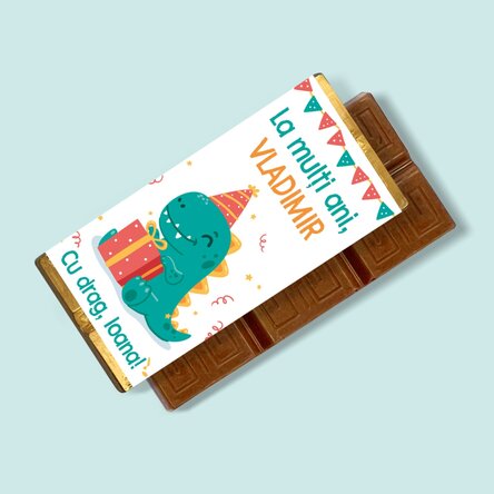 Mini tabletă de ciocolată personalizată cu mesaj - Happy Dino