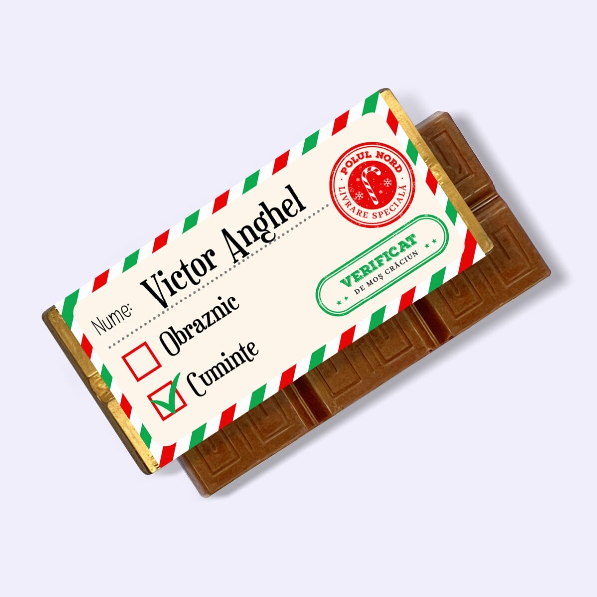 Mini tabletă de ciocolată personalizată cu mesaj - Verificat de Moș Crăciun