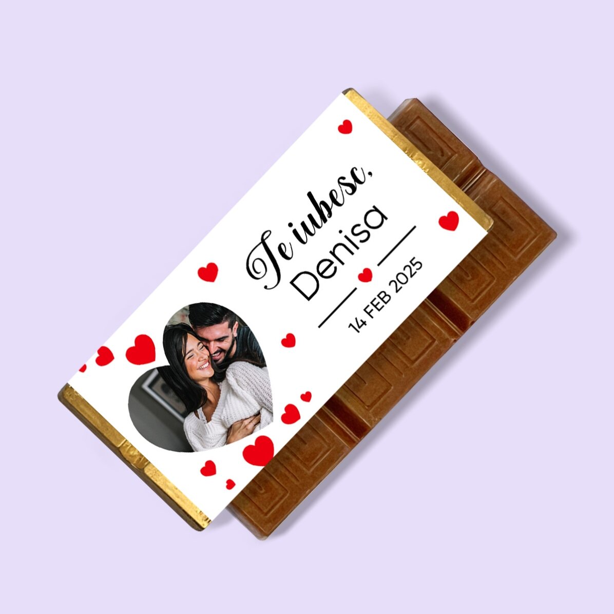 Mini tabletă de ciocolată personalizată cu o poză și mesaj - Te iubesc