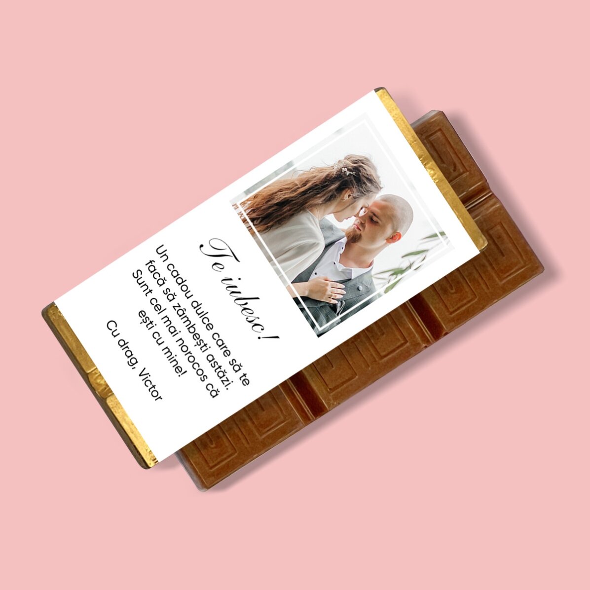 Mini tabletă de ciocolată personalizată cu o poză și mesaj
