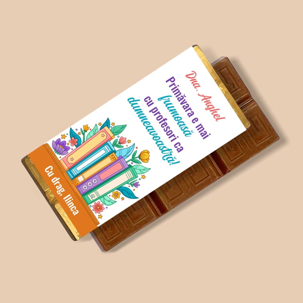 Mini tabletă de ciocolată personalizată cu text pentru profesoare