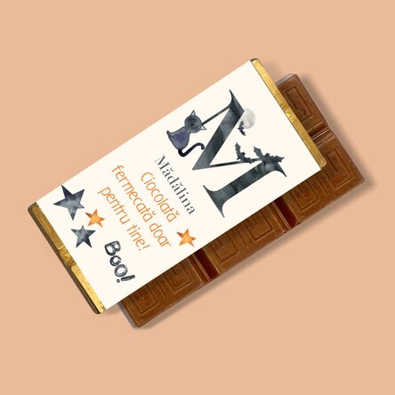 Mini tabletă de ciocolată personalizată cu text și inițială - Halloween