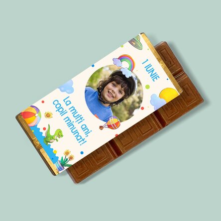 Mini tabletă de ciocolată personalizată pentru copii cu poză și mesaj - Ziua copilului