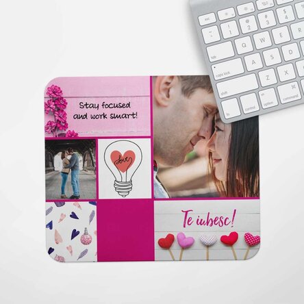 Mouse pad personalizat cu text și poză - Love