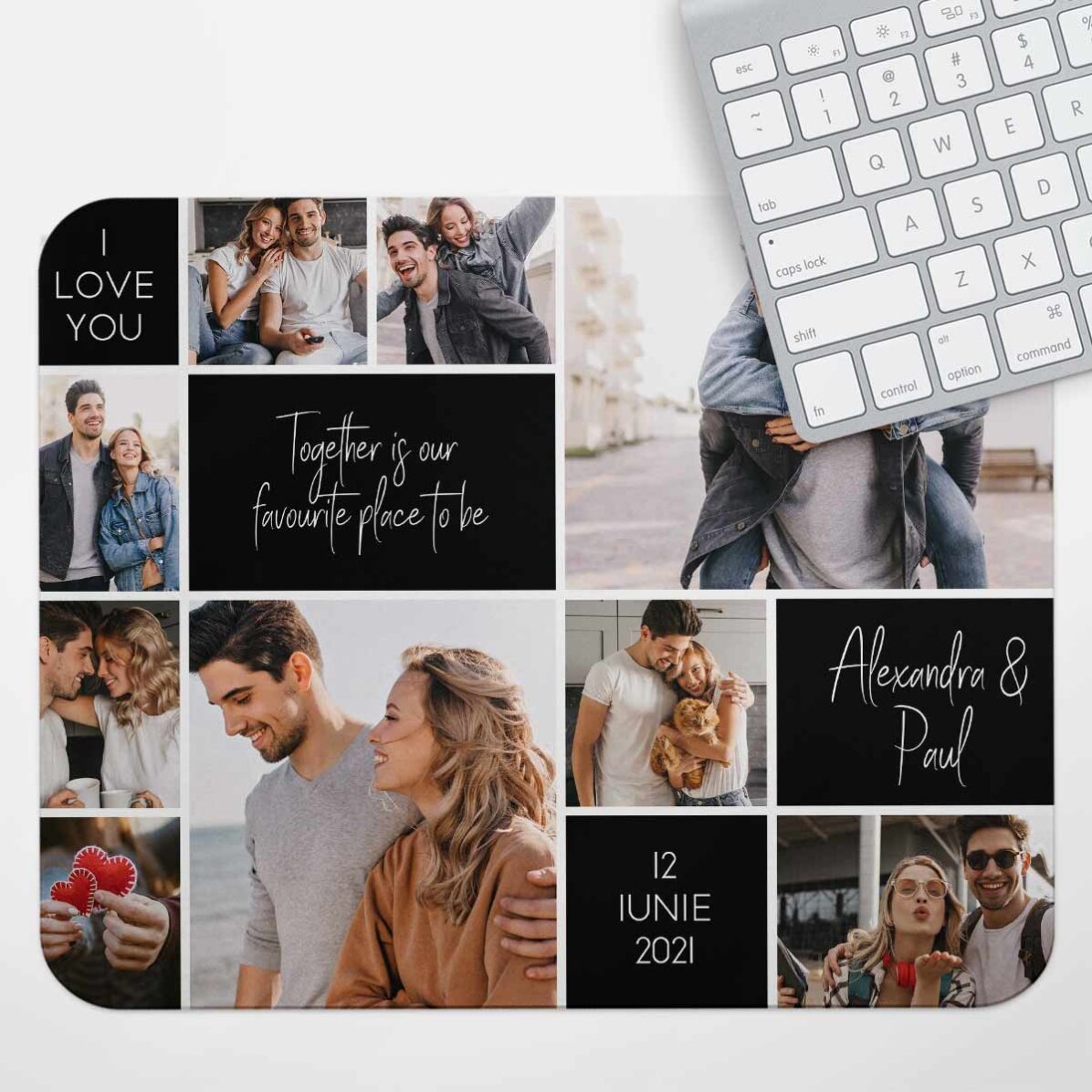 Mouse pad XL personalizat cu 9 poze și text - Memories