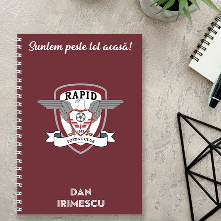 Notebook FC Rapid personalizat cu nume și mesaj