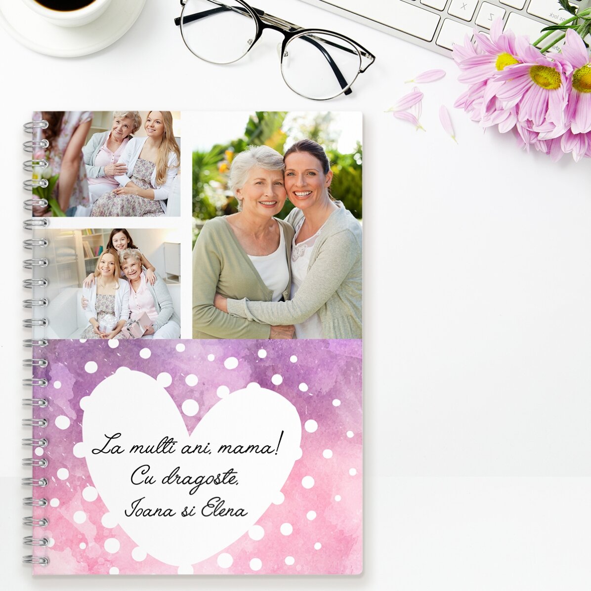 Notebook personalizat cu 3 poze și text