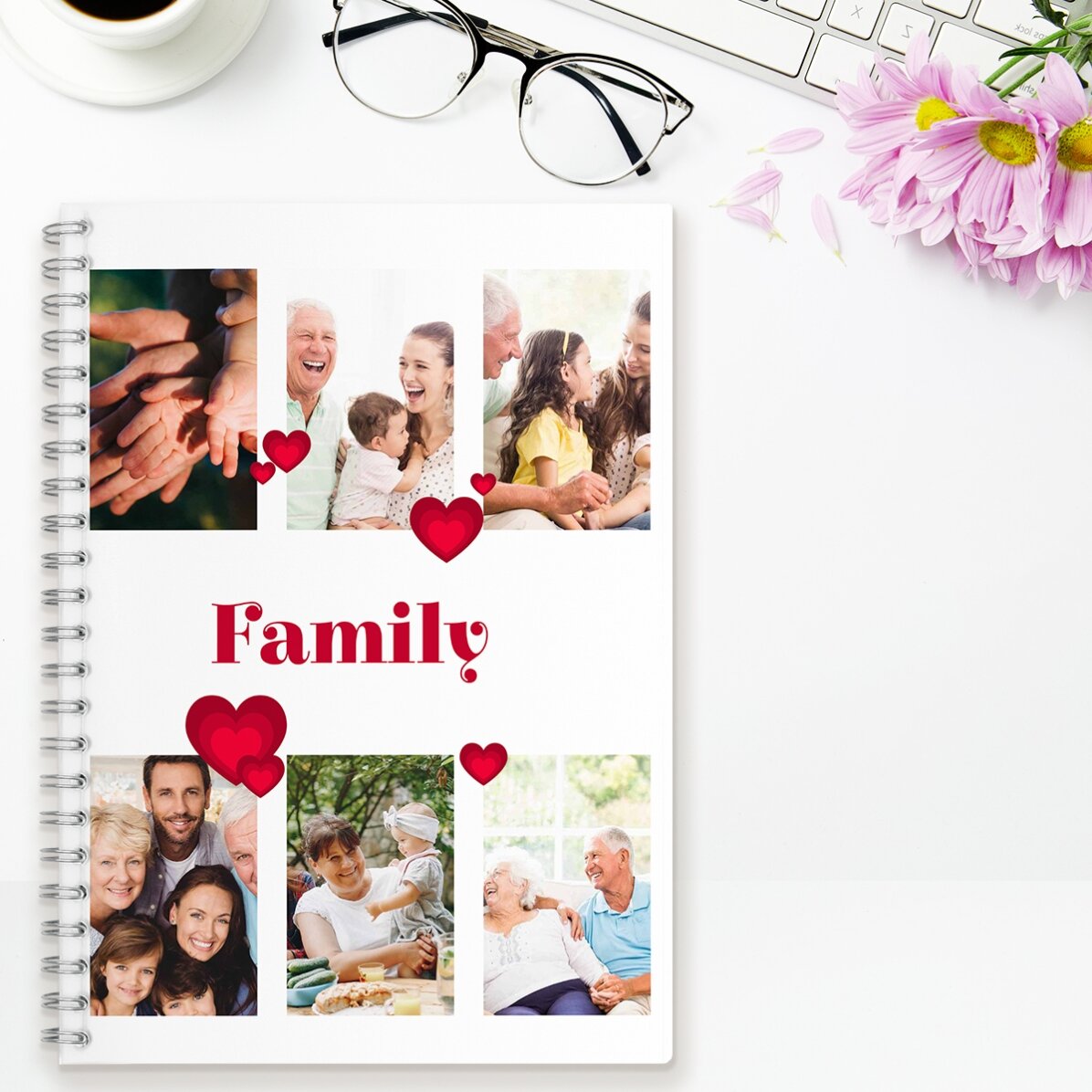 Notebook personalizat cu 6 poze și text - Family