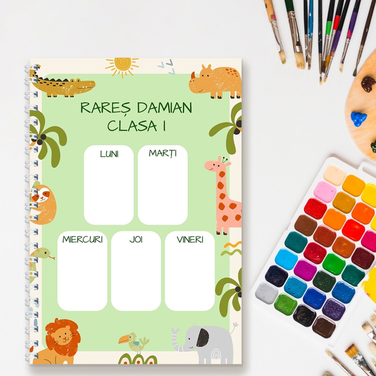 Notebook personalizat cu poză și text - Orar Animăluțe