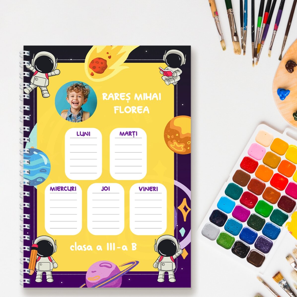 Notebook personalizat cu poză și text - Orar Galaxie