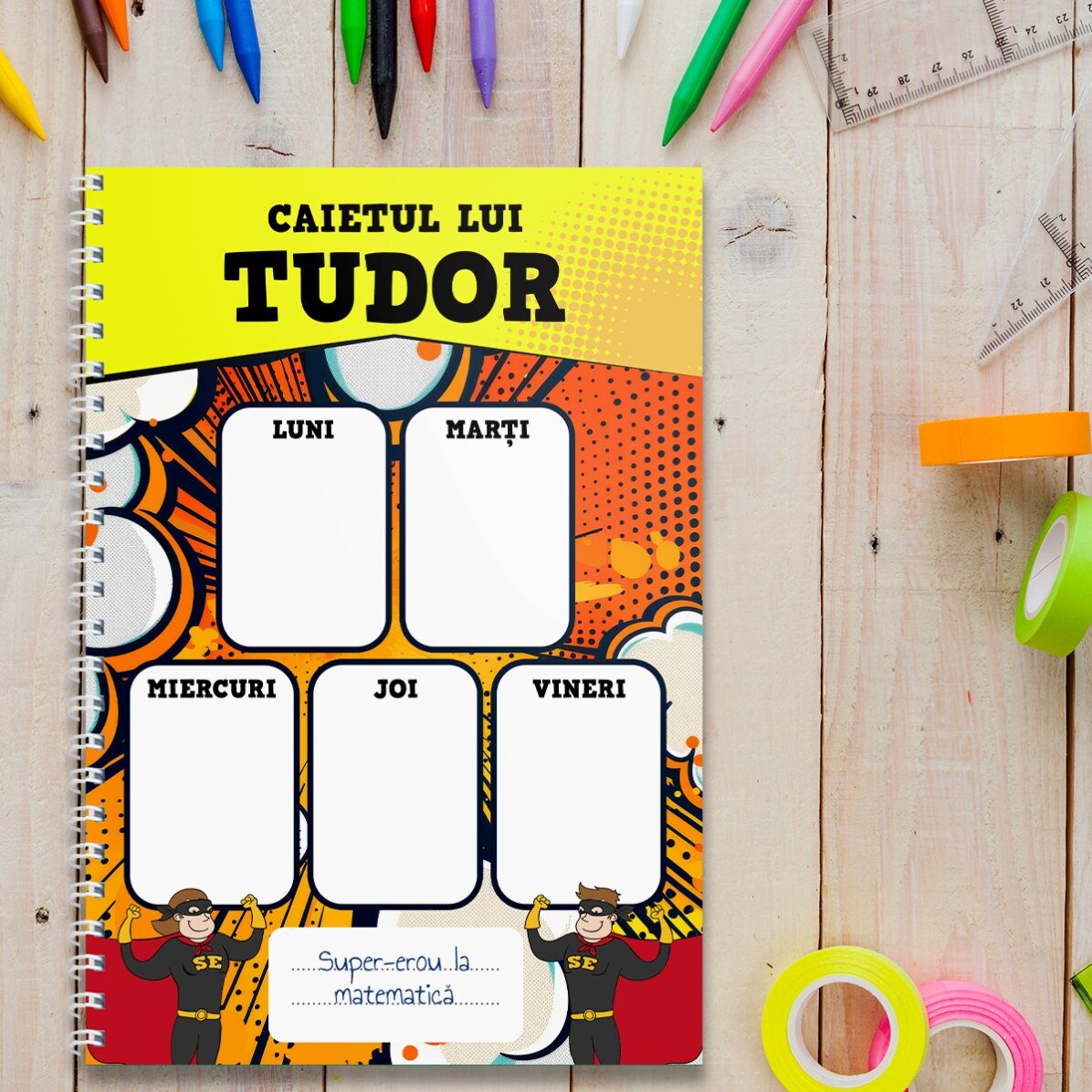 Notebook personalizat cu text - caietul micului erou