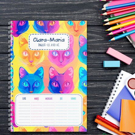 Notebook personalizat cu text - Pisici Funky