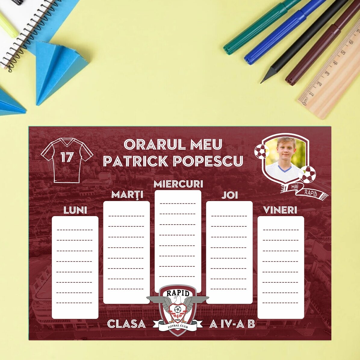 Personalised timetable with a photo and text - FC Rapid 1923