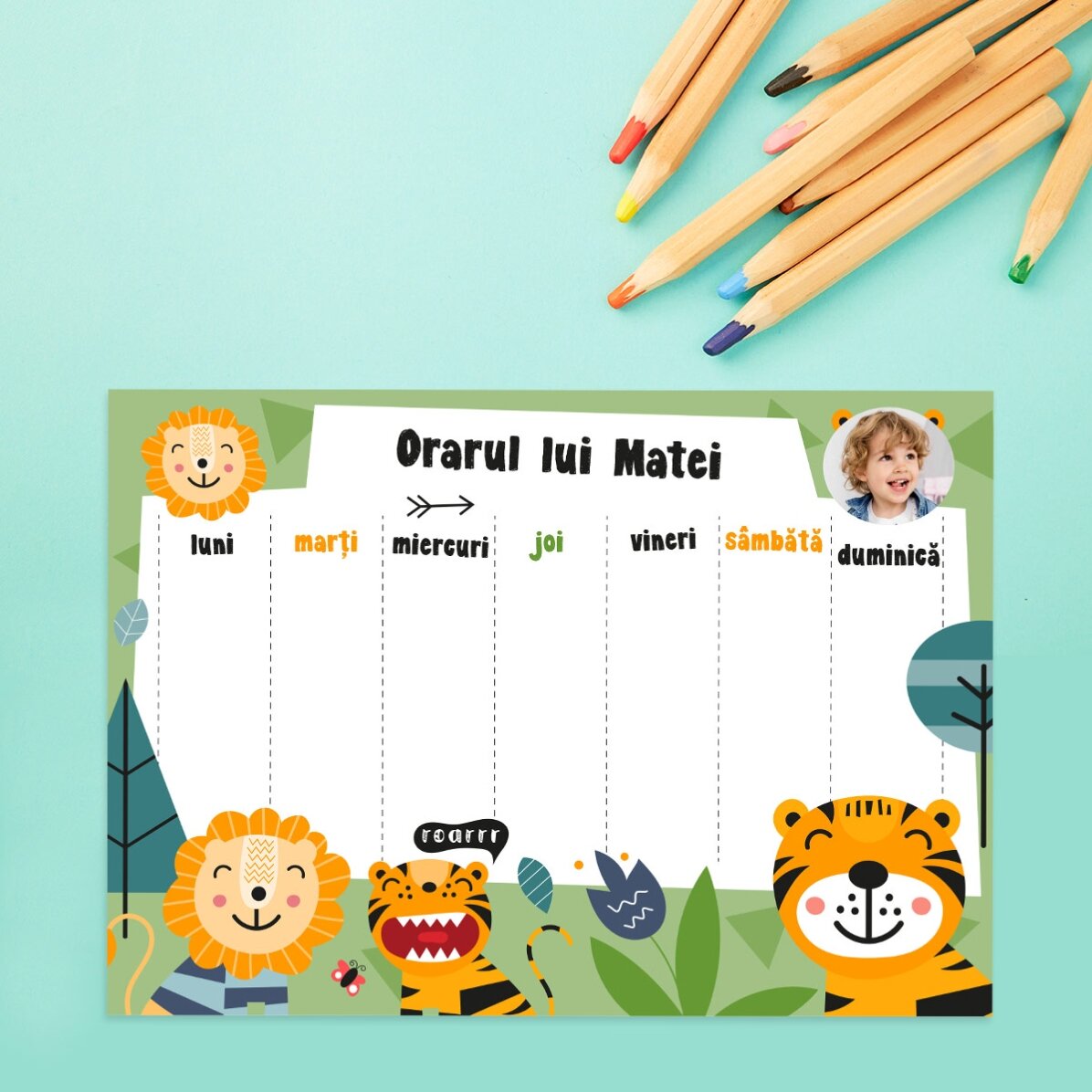 Orar personalizat cu o poză și text - Junglă