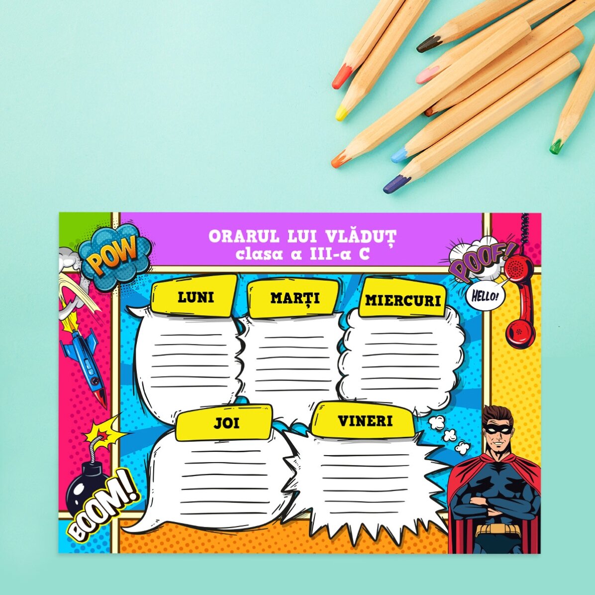 Orar personalizat cu text - Comic Book