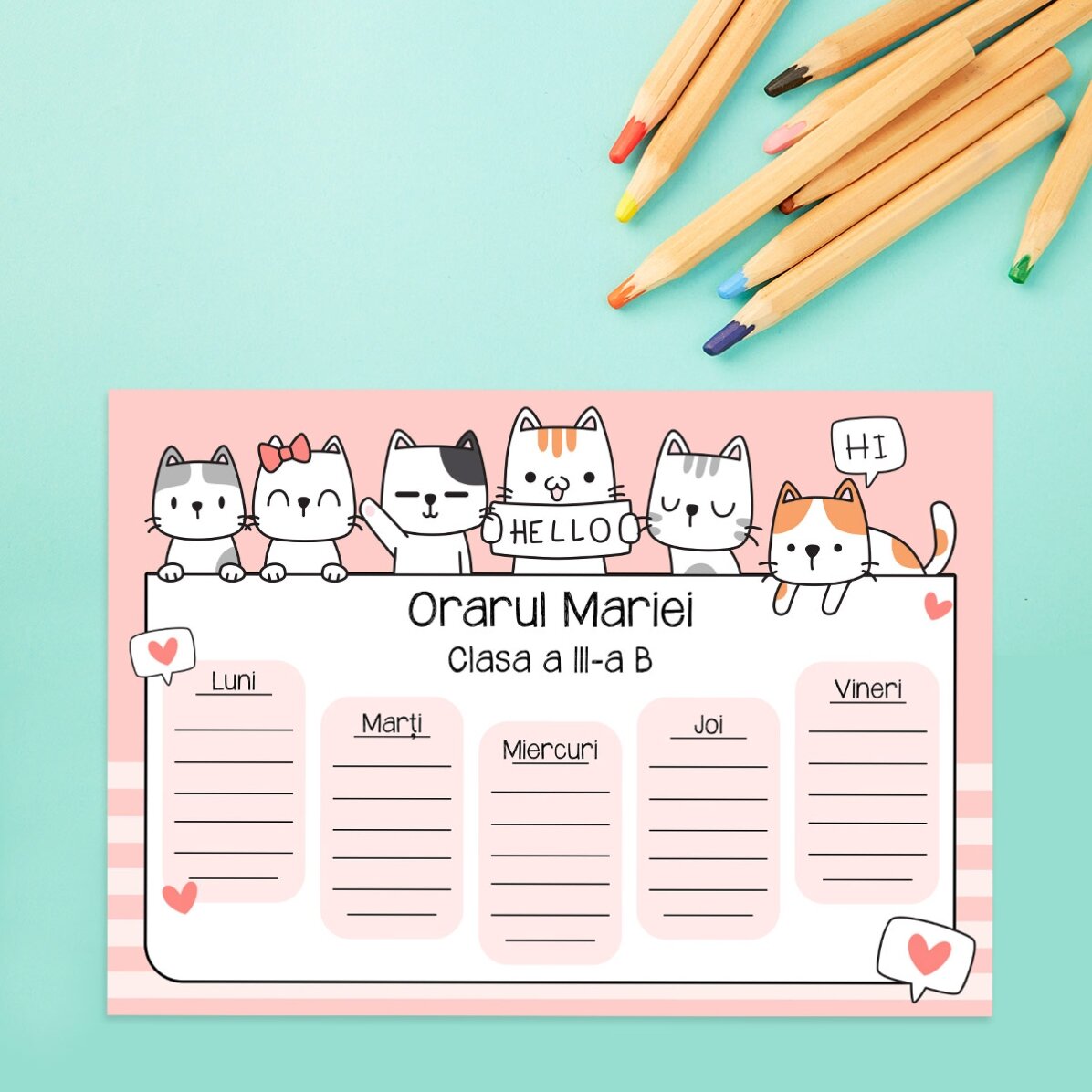 Orar personalizat cu text - Kitty