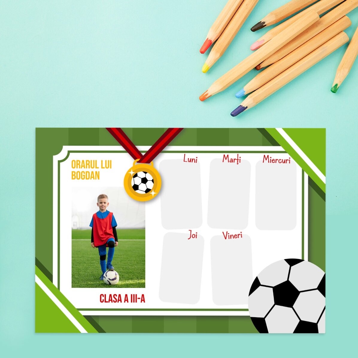 Orar personalizat cu text și o poză - Medalie