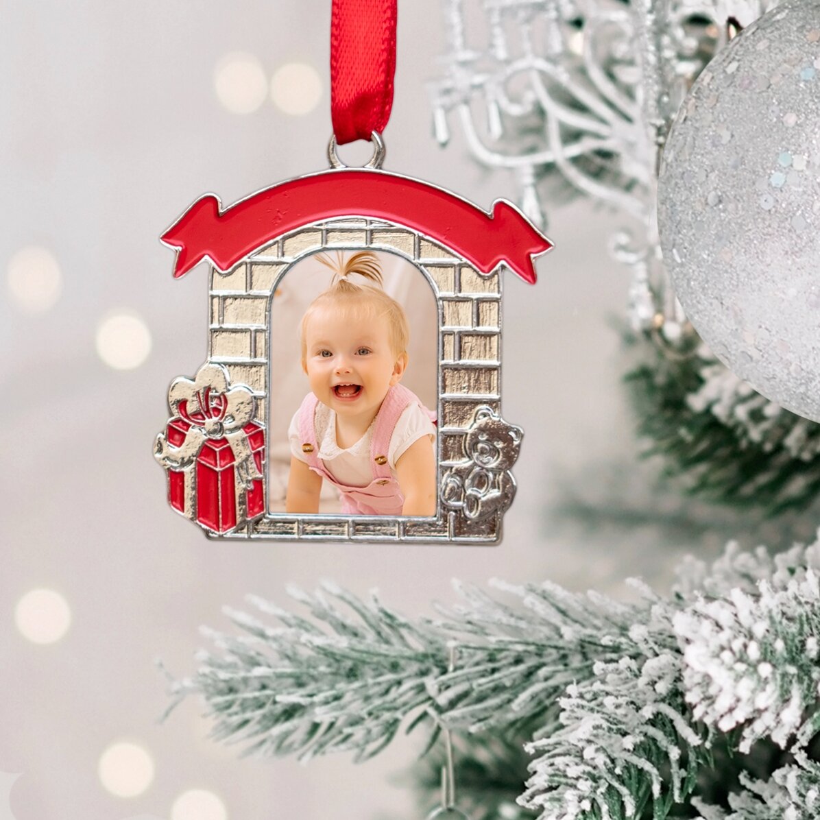 Ornament de brad personalizat cu o poză - model Șemineu