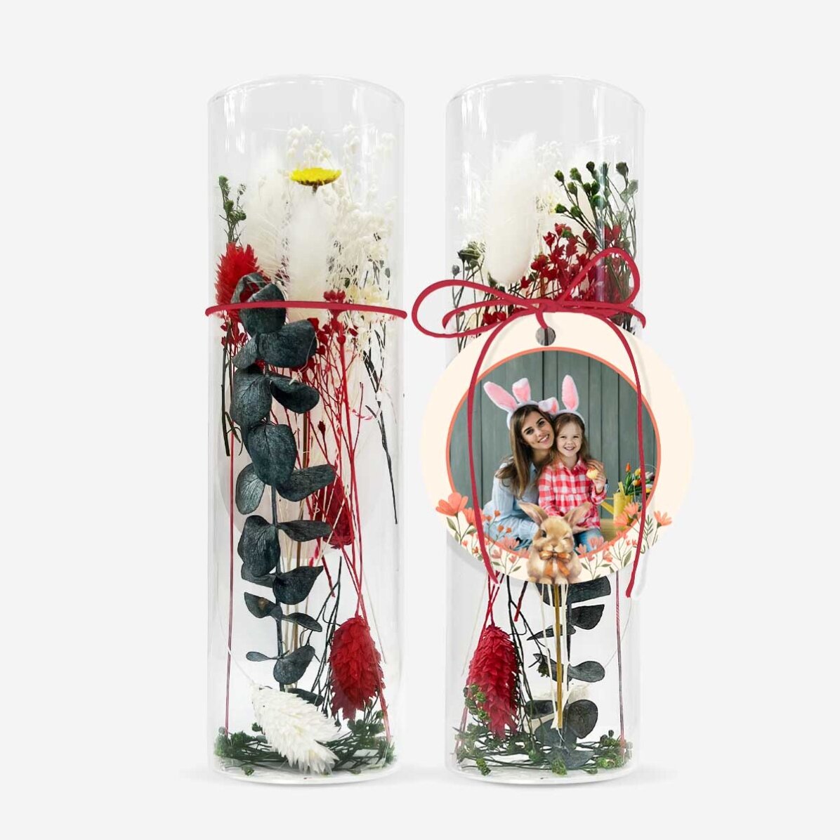 Ornament din sticlă cu flori prezervate personalizat cu poză - Bunny