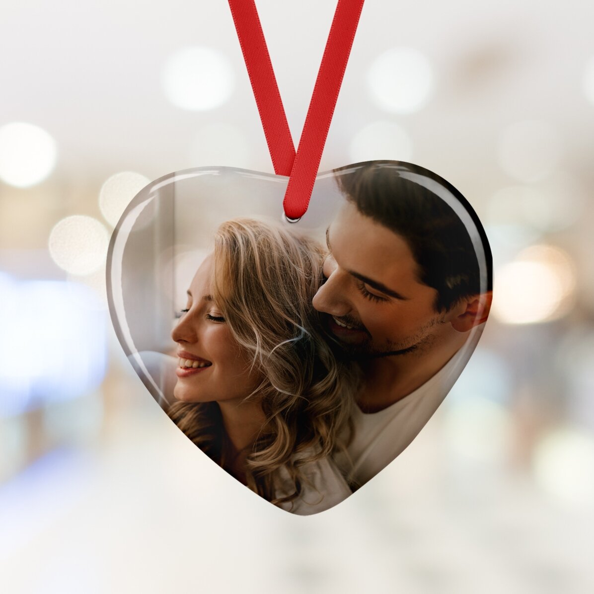 Ornament inimă din sticlă personalizat cu o poză