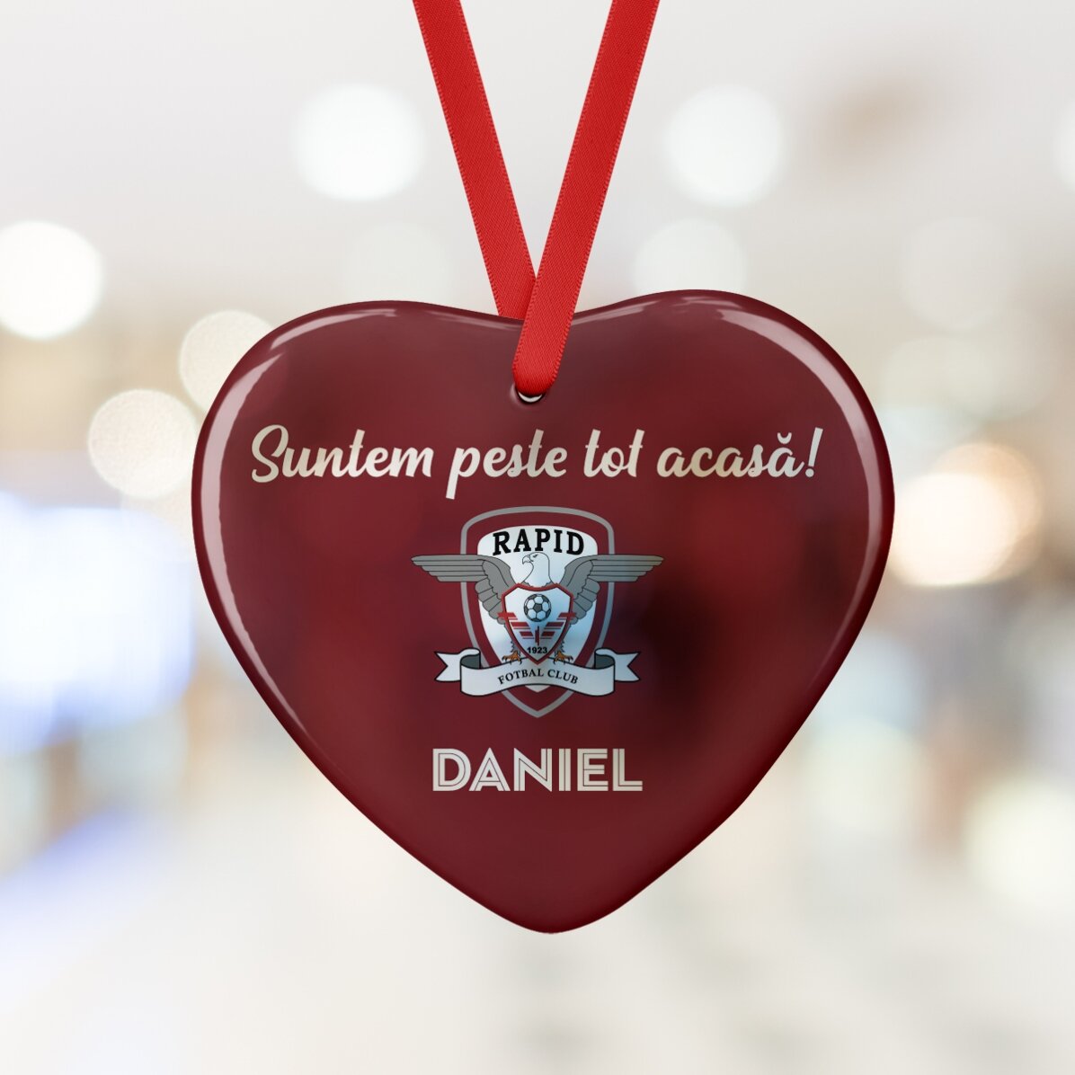 Ornament inimă FC Rapid personalizat cu nume și mesaj