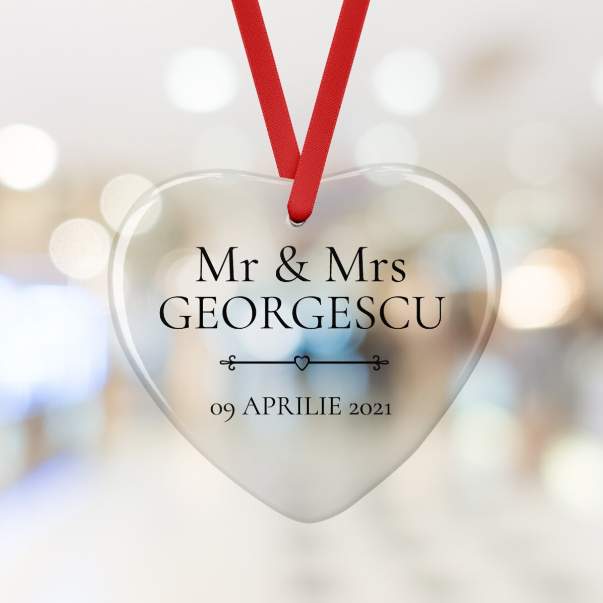 Ornament inimă personalizat cu text - Mr & Mrs