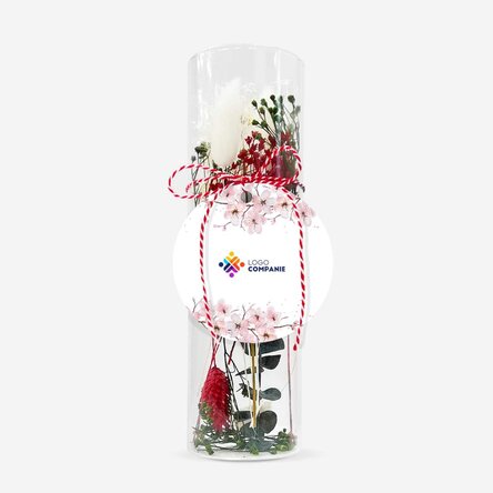 Ornament mărțișor din sticlă cu flori prezervate personalizat cu logo - Flori