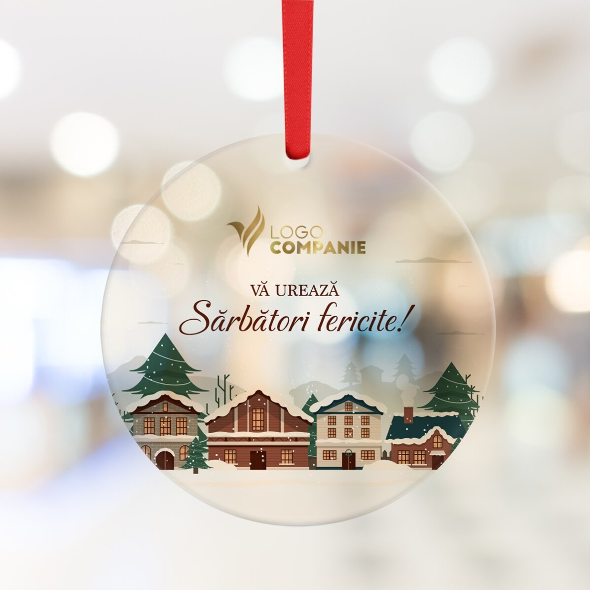 Ornament rotund personalizat cu logo și mesaj -  Crăciun fericit!