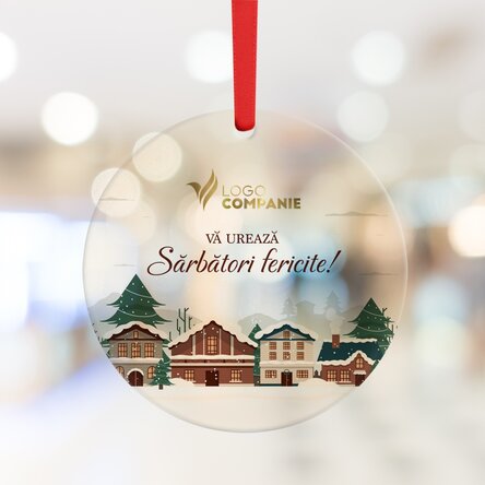 Ornament rotund personalizat cu logo și mesaj -  Crăciun fericit!