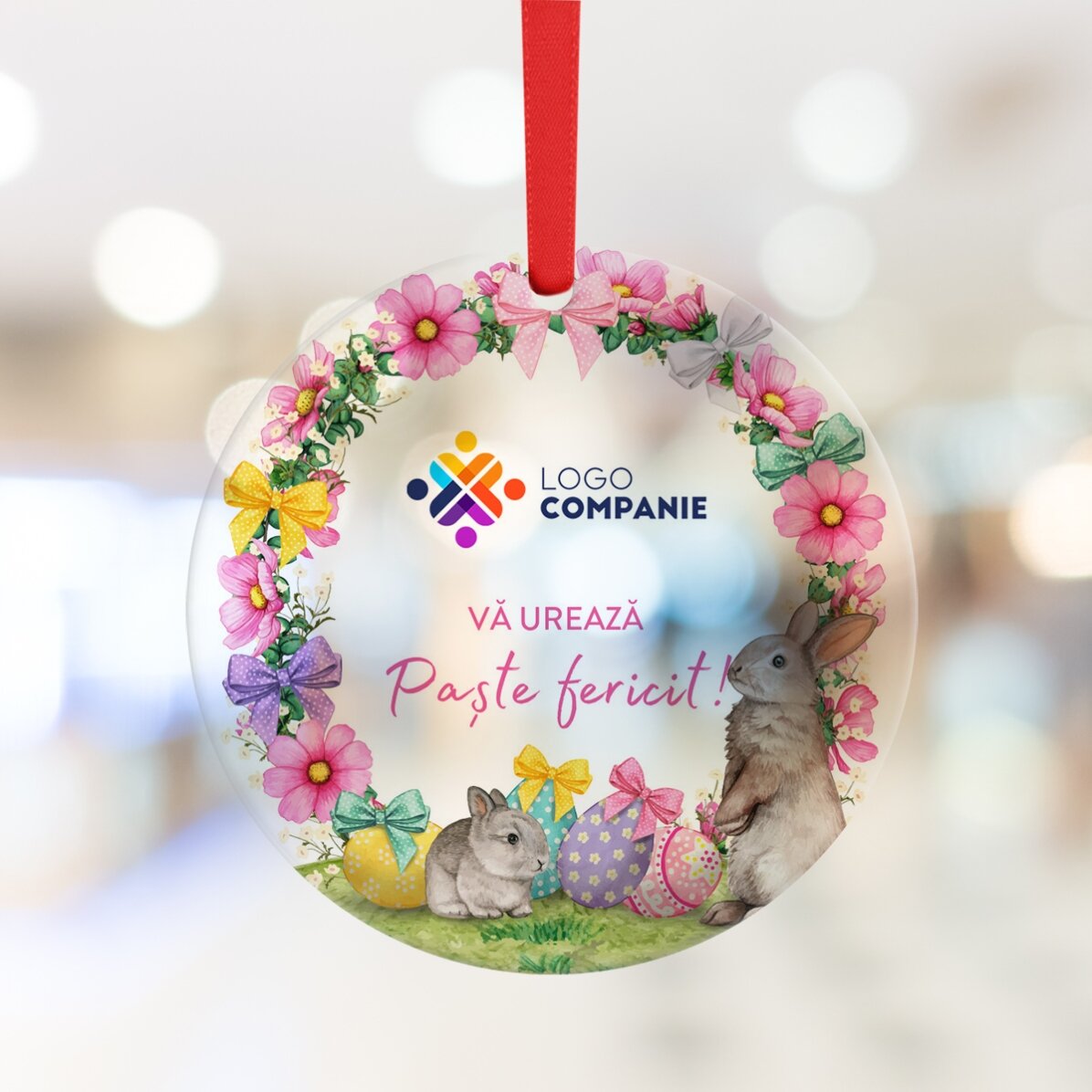 Ornament rotund personalizat cu logo și text  - Paște fericit!