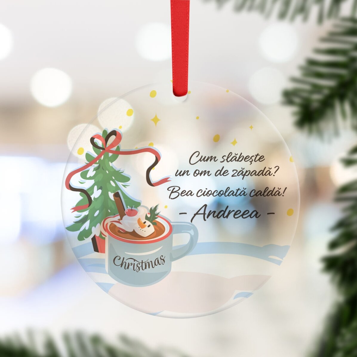 Ornament rotund personalizat cu text - Ciocolata caldă