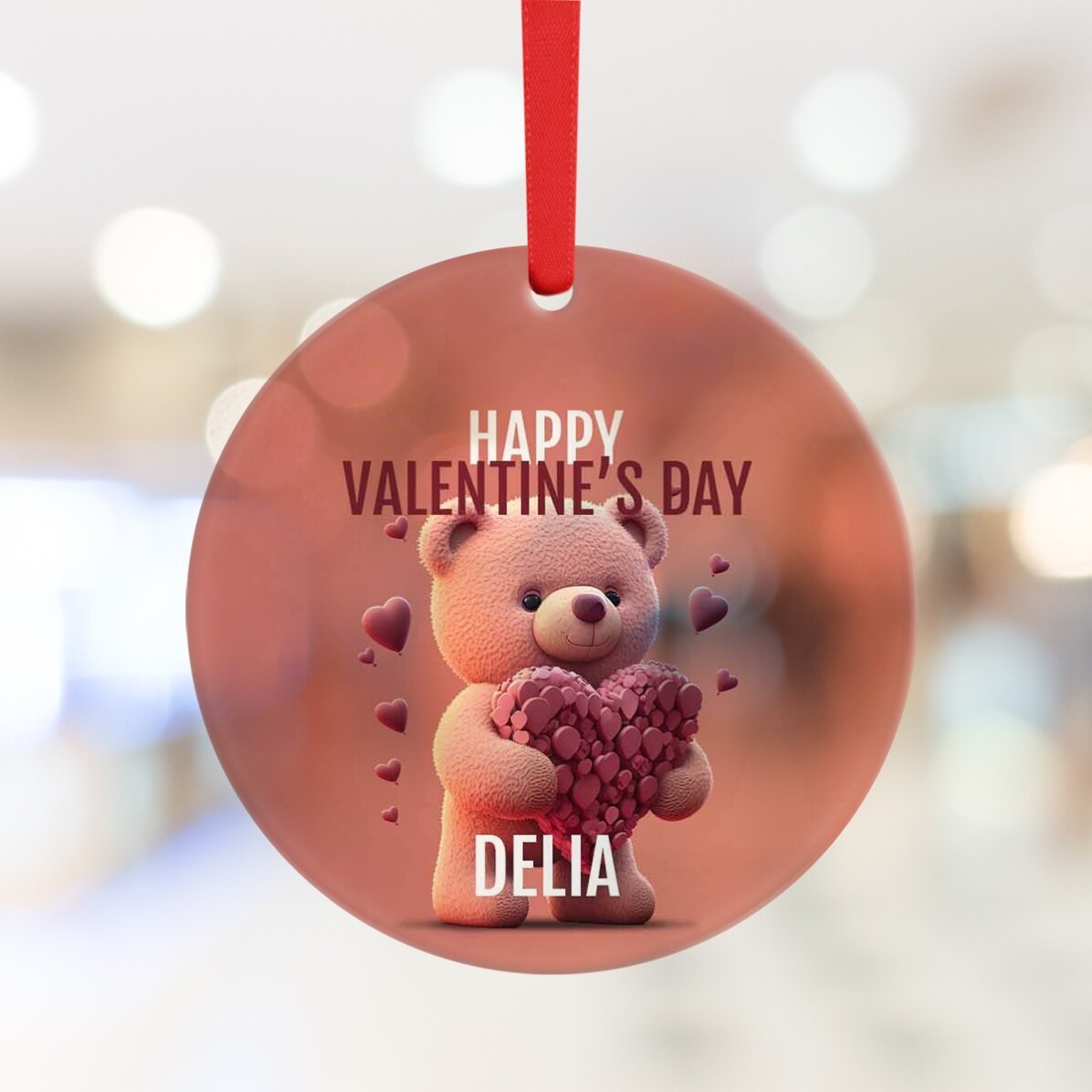 Ornament rotund personalizat cu text - Teddy Bear