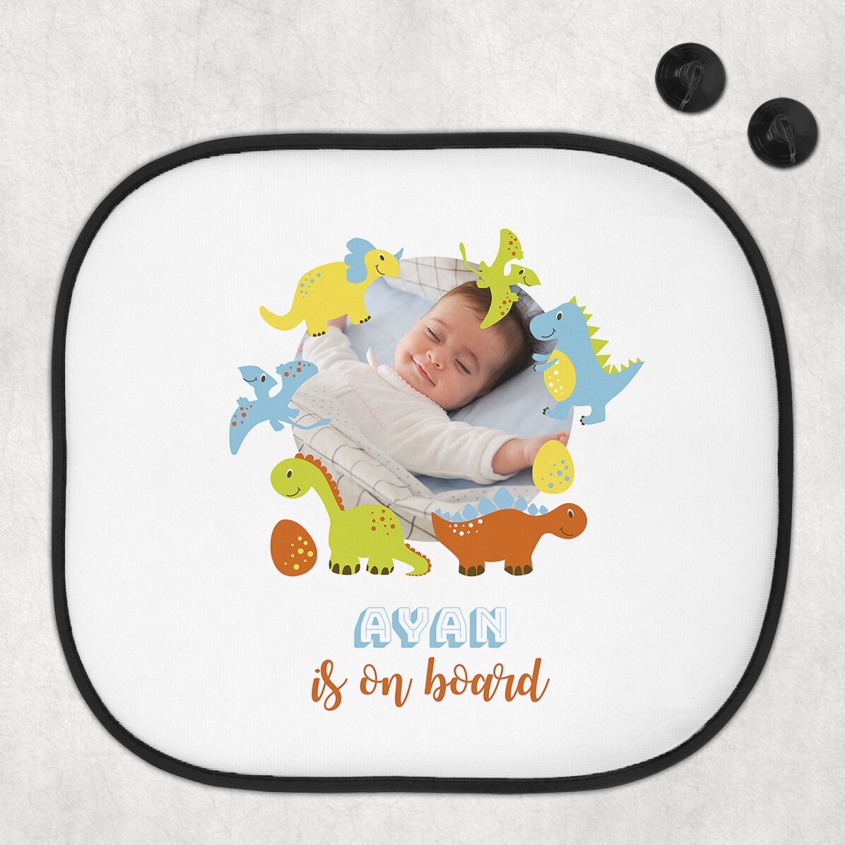 Parasolar auto personalizat cu o poză și text - Baby on board pentru băieți