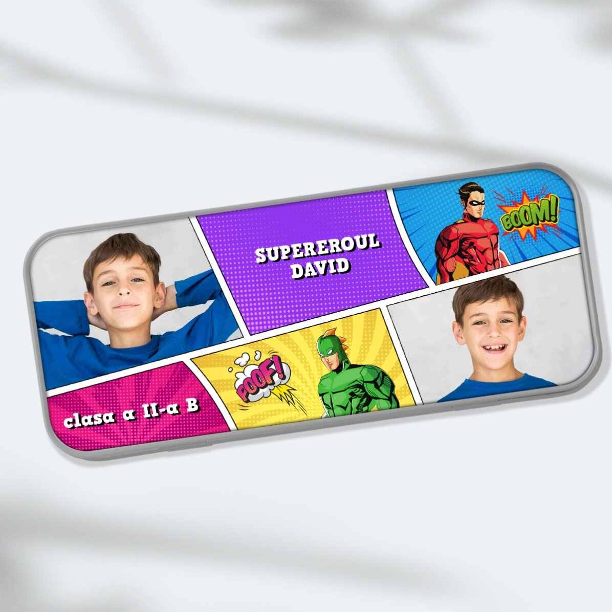Penar personalizat cu 2 poze și text - Supereroi