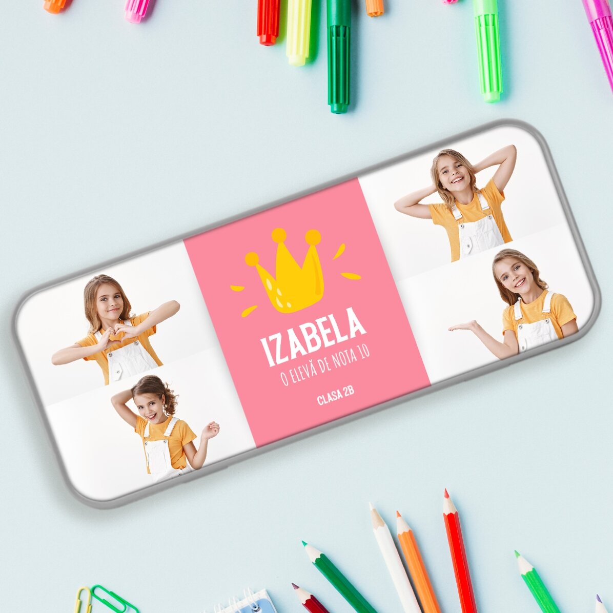 Personalised pencil case with 4 photos and text - Best student