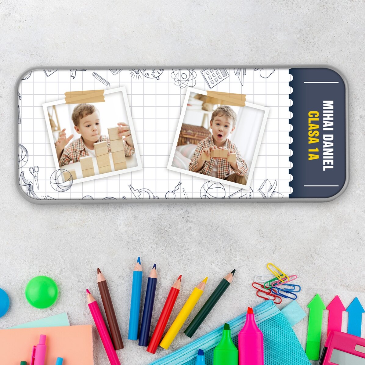 Penar personalizat cu 2 poze și text pentru începutul anului școlar