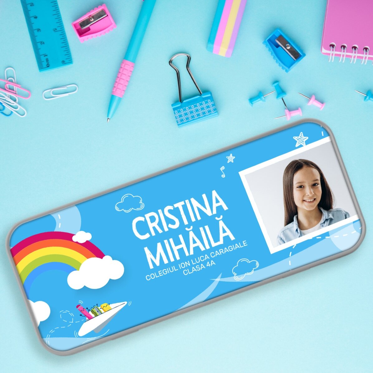 Penar personalizat cu o poză și text - Model curcubeu