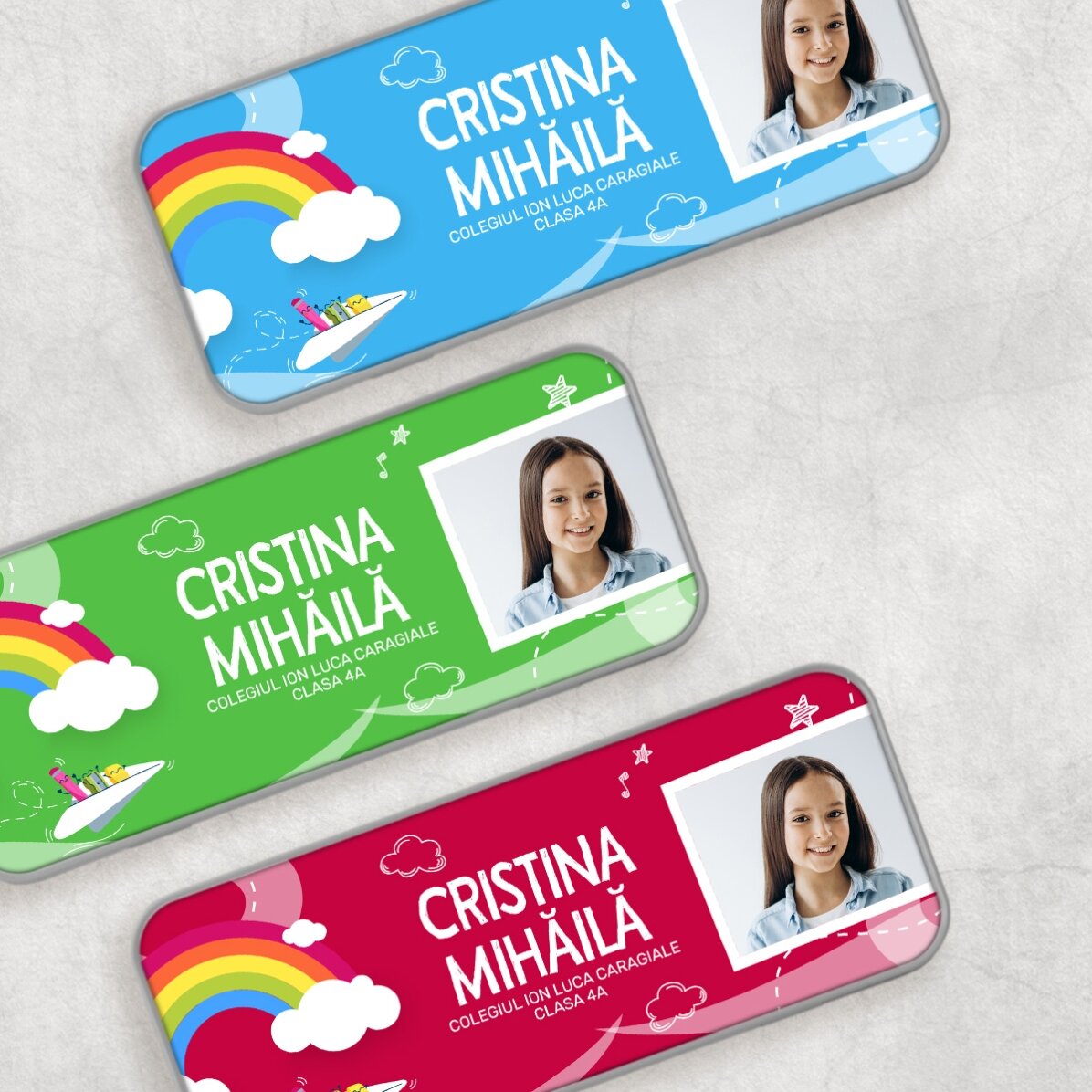 Penar personalizat cu o poză și text - Model curcubeu