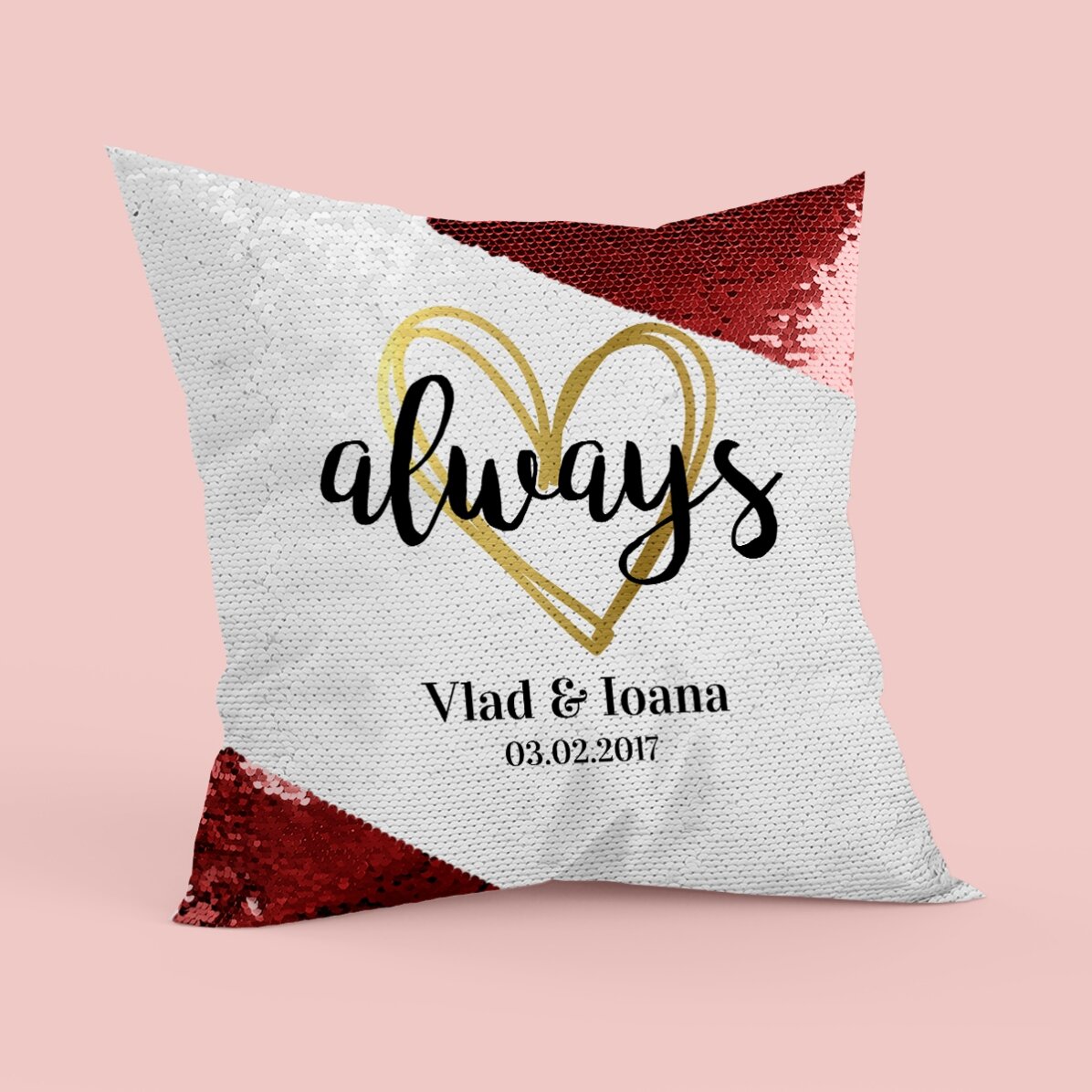 Pernă cu paiete personalizată cu text - Always