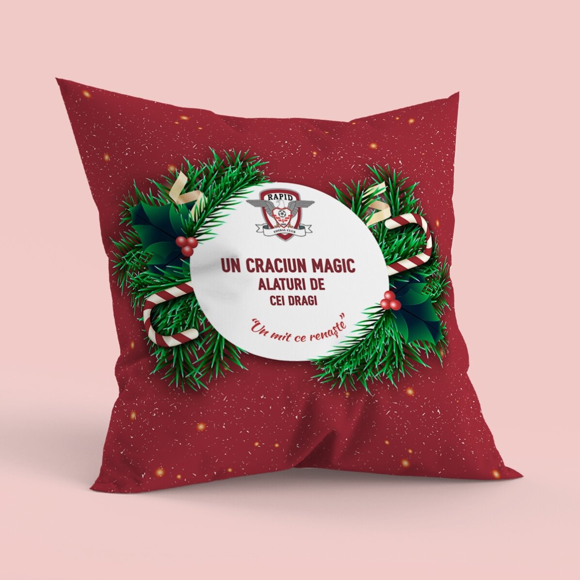Pernă FC Rapid 1923 personalizată cu text, format mare - Christmassy
