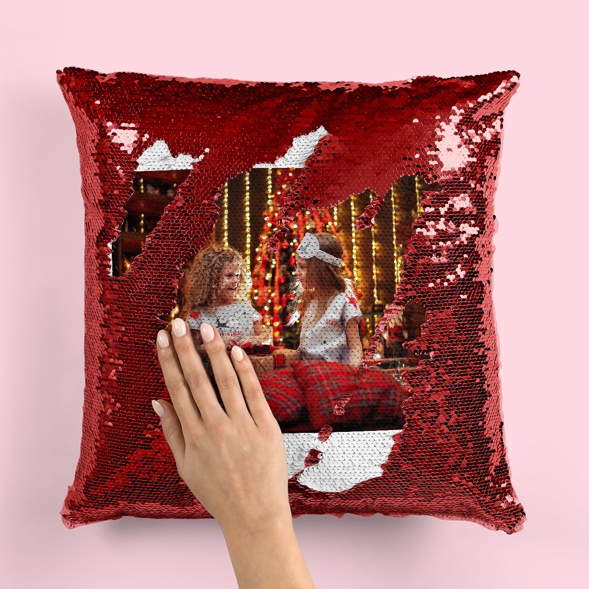 Pernă cu paiete personalizată cu poză 