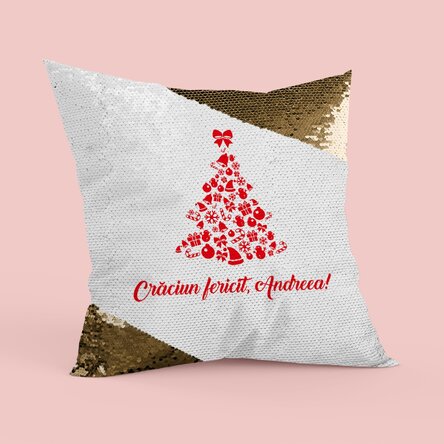 Pernă personalizată - Crăciun fericit! Paiete aurii