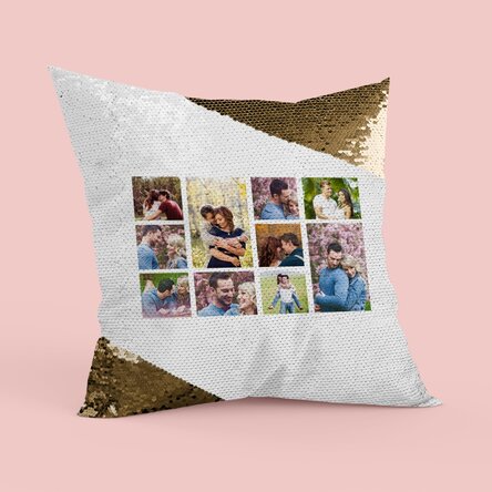 Pernă personalizată cu 10 poze - Paiete aurii