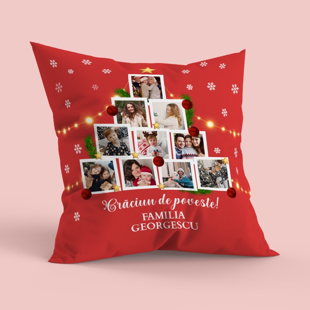 Pernă personalizată cu 10 poze și mesaj - Crăciun