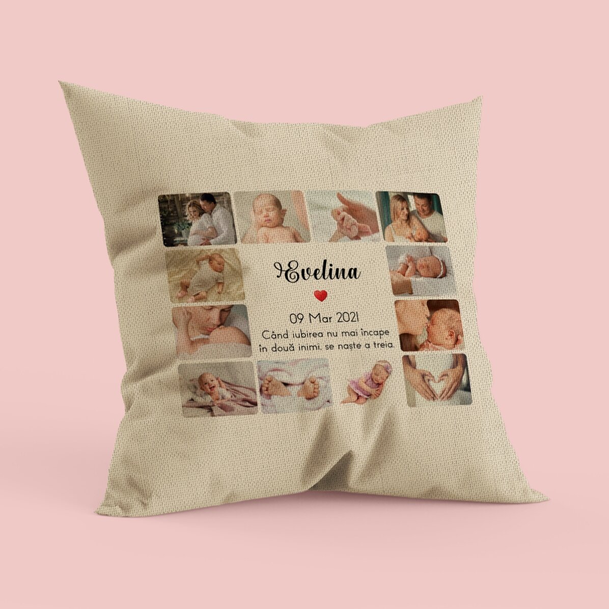 Pernă personalizată cu 12 poze și text - Baby In