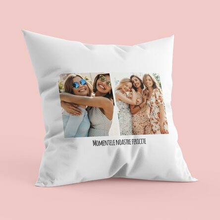 Pernă personalizată cu 2 poze portret și text