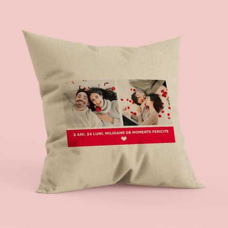 Pernă personalizată cu 2 poze și text - In