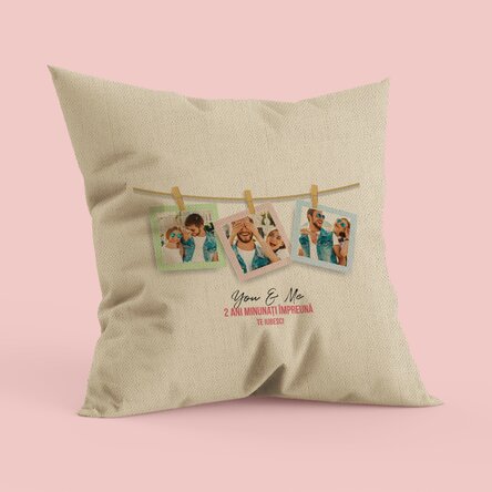 Pernă personalizată cu 3 poze frame și text - In